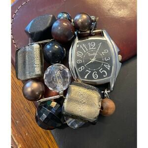 Women's 42mm Silver Tone Bumbles Watch, Beaded Band, Balck Face